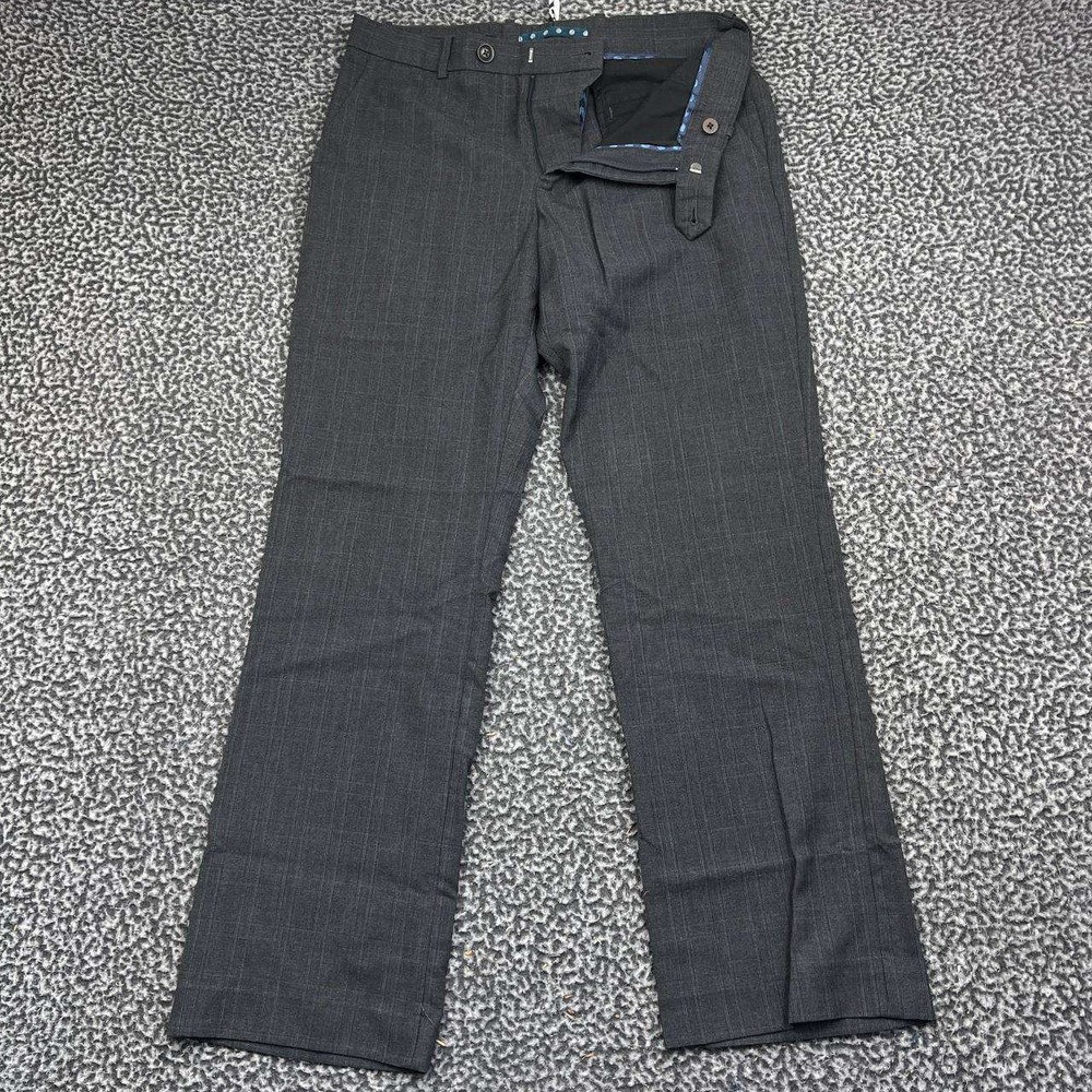 Perry Ellis Dress Pants Men 30x30 Gray Plaid Flat Front Slim Fit Trousers